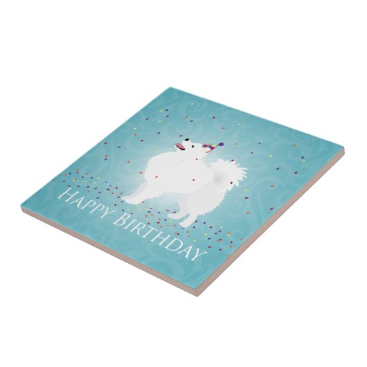 アメリカンエスキモドッグハッピーバースデーデザイン タイル (側面)