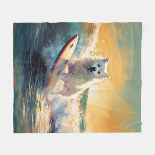 アメリカンエスキモビーチサーフィン絵画ズ フリースブランケット (正面(横))