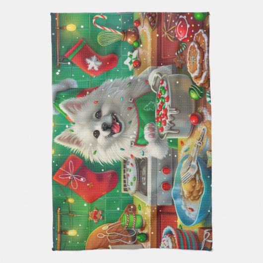 アメリカンエスキモホリデーベーキング:フェスティバルクリスマス キッチンタオル (縦)