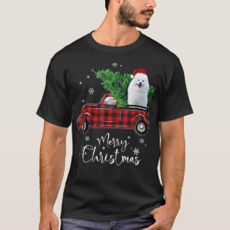 アメリカンエスキモレッドトラッククリスマスおもしろい犬 Tシャツ