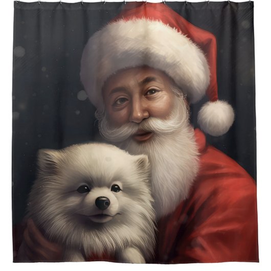 アメリカンエスキモーとサンタクロースフェスティバルクリスマス シャワーカーテン (正面)