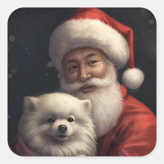 アメリカンエスキモーとサンタクロースフェスティバルクリスマス スクエアシール (正面)