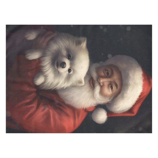 アメリカンエスキモーとサンタクロースフェスティバルクリスマス テーブルクロス (正面(横))