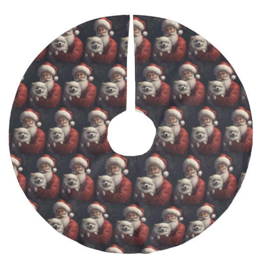 アメリカンエスキモーとサンタクロースフェスティバルクリスマス ブラッシュドポリエステルツリースカート (正面)