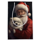 アメリカンエスキモーとサンタクロースフェスティバルクリスマス ミディアムペーパーバッグ (正面)