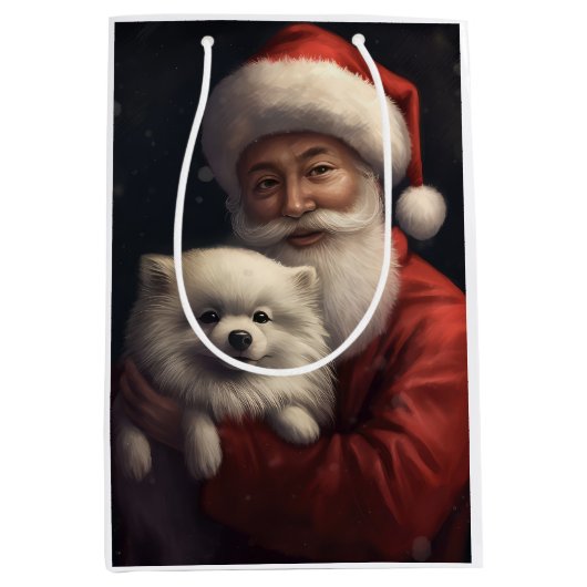 アメリカンエスキモーとサンタクロースフェスティバルクリスマス ミディアムペーパーバッグ (正面)