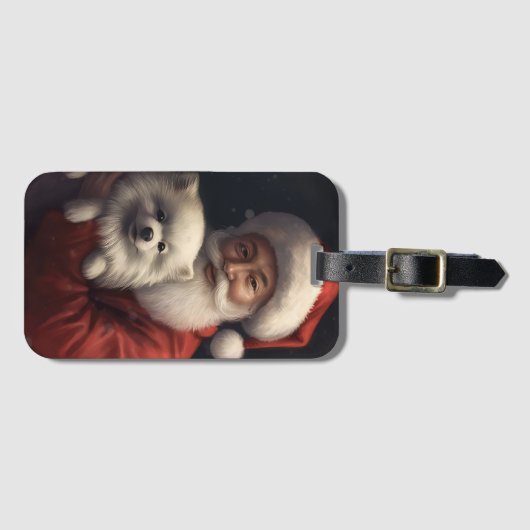 アメリカンエスキモーとサンタクロースフェスティバルクリスマス ラゲッジタグ (正面横)