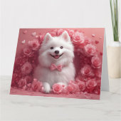 アメリカンエスキモーとバラ - バレンタインデー カード (正面)