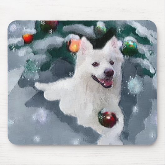 アメリカンエスキモー犬のクリスマス マウスパッド (正面)