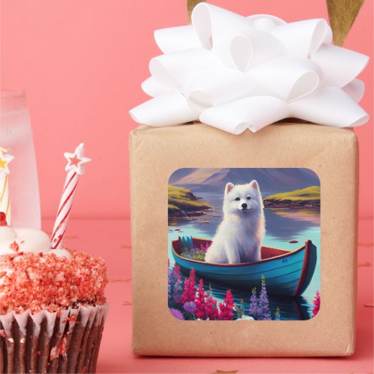 アメリカンエスキモー犬のパドル:風光明媚な冒険 スクエアシール (パーティー)