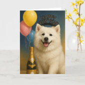 アメリカンエスキモー犬の子から、明けましておめでとうございます。 カード (黄色い花)