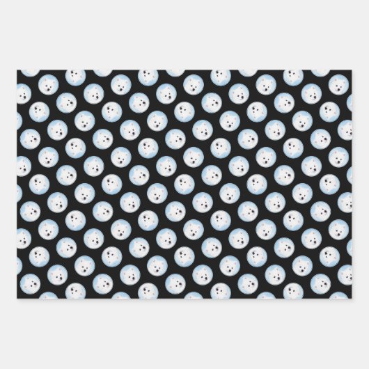 アメリカンエスキモー絵を描エスキワンの可愛い犬のアート ラッピングペーパーシート (正面3)