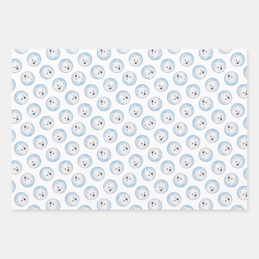 アメリカンエスキモー絵を描エスキワンの可愛い犬のアート ラッピングペーパーシート (正面2)