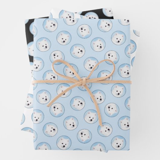 アメリカンエスキモー絵を描エスキワンの可愛い犬のアート ラッピングペーパーシート (インサイチュ)