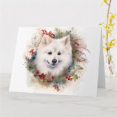 アメリカンエスキモー クリスマス リース フェスティブ パピー カード (黄色い花)