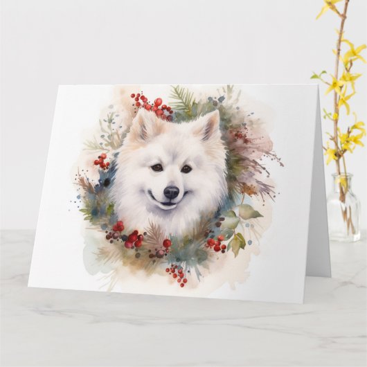 アメリカンエスキモー クリスマス リース フェスティブ パピー カード (黄色い花)