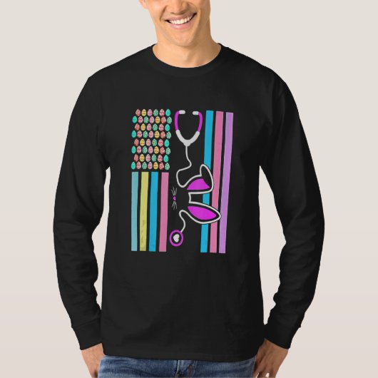 アメリカンエッグ国旗の聴診器バニーナース医 Tシャツ (正面)