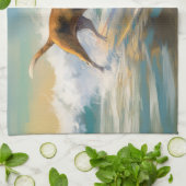 アメリカンエングリホクハウンドビーチ絵画サーフィン キッチンタオル (折り畳み)