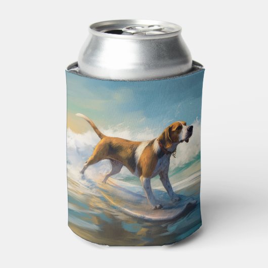 アメリカンエングリホクハウンドビーチ絵画サーフィン 缶クーラー (缶正面)