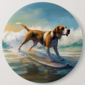 アメリカンエングリホクハウンドビーチ絵画サーフィン 缶バッジ (正面)