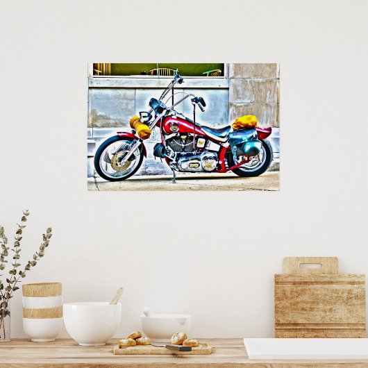 アメリカンオートバイアウトサイドカフェHDRポスター ポスター (キッチン)