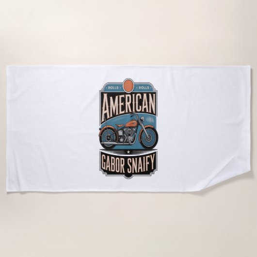 アメリカンオートバイヴィンテージ ビーチタオル (正面)