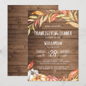 アメリカンカントリー風パンプキン ゴールデンリーフ サンクスギビングディナー 招待状 (正面/裏面)