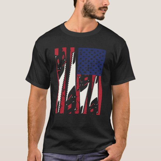 アメリカンカーペンター木工USA国旗木造建築 Tシャツ (正面)