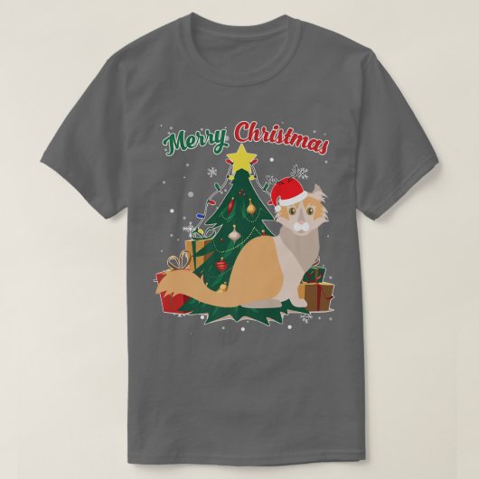 アメリカンカールキャットクリスマスツリースノーフレーククリスマス Tシャツ (デザイン正面)