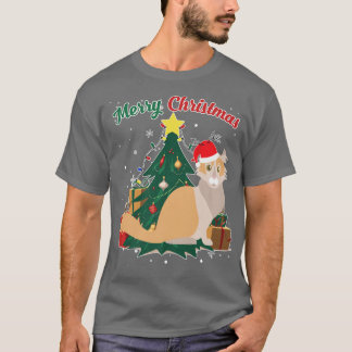 アメリカンカールキャットクリスマスツリースノーフレーククリスマス Tシャツ