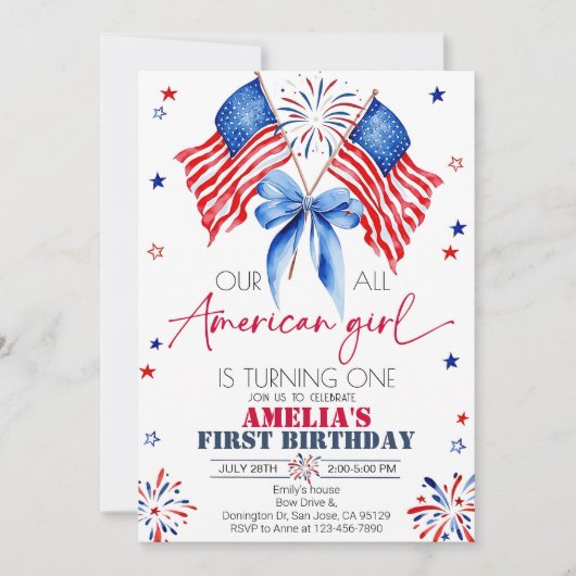 アメリカンガールのお誕生日おめでとう!~星条旗が輝く7月4日~ 招待状 (正面)
