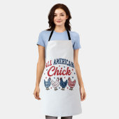 アメリカンガール愛国ニワトリTシャツデザイン エプロン (着用した状態)