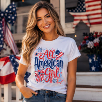 アメリカンガール愛国リボン 7月4日 Tシャツ