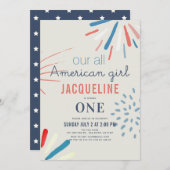 アメリカンガール7月4日の花火1日の誕生日 招待状 (正面/裏面)