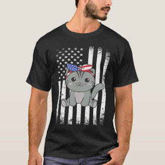アメリカンキャット 17 7月4日 アメリカ生まれのかわいい猫 子供 キッズ Tシャツ