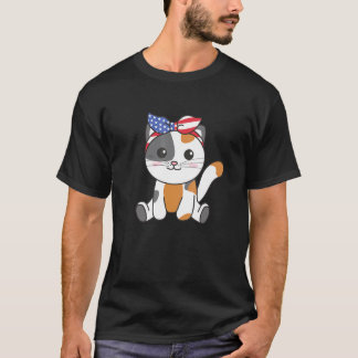 アメリカンキャット 4th July かわいい猫 アメリカ 国旗 キッズ 3 Tシャツ