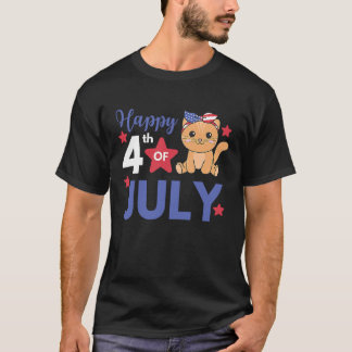 アメリカンキャット 4th July キッズ かわいい アメリカ 国旗 猫  5 Tシャツ