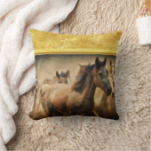 アメリカンクォーターホースと金ゴールドフォイルデザイン クッション (ブランケット)