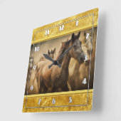 アメリカンクォーターホースと金ゴールドフォイルデザイン スクエア壁時計 (傾斜)