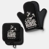 アメリカンクォーターホース女性のカーボーイワイルドウェスタン 鍋つかみ&鍋敷きセット (正面/裏面)