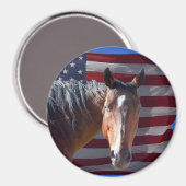 アメリカンクオーターホースとフラグ – 愛国的 マグネット (正面/裏面)