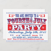 アメリカンクラシックな7月4日パーティーの招待状 招待状 (正面/裏面)