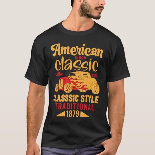 アメリカンクラシックヴィンテージレトロカーレーシング改造 Tシャツ (正面)