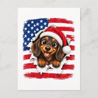 アメリカンクリスマスのダックスフント インビテーションポストカード