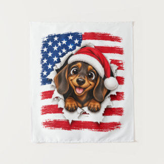 アメリカンクリスマスのダックスフント タペストリー