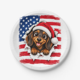 アメリカンクリスマスのダックスフント ペーパープレート