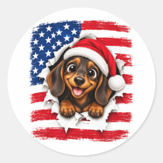 アメリカンクリスマスのダックスフント ラウンドシール