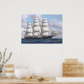 アメリカンクリッパー船飛んでいる雲プリント ポスター (キッチン)