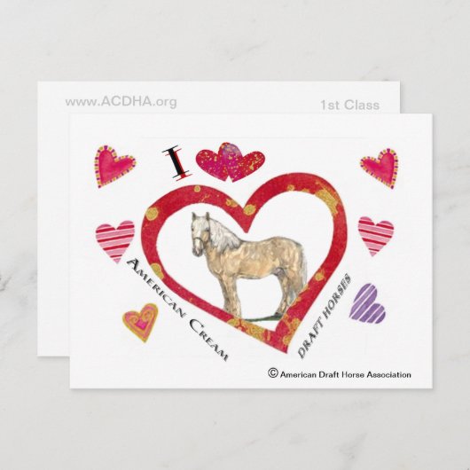 アメリカンクリームウマのバレンタイン荷車を引くはがき シーズンポストカード (正面/裏面)