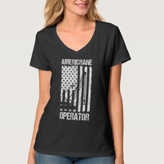 アメリカンクレーンオペレーター アメリカ国旗 重機 Tシャツ (正面)